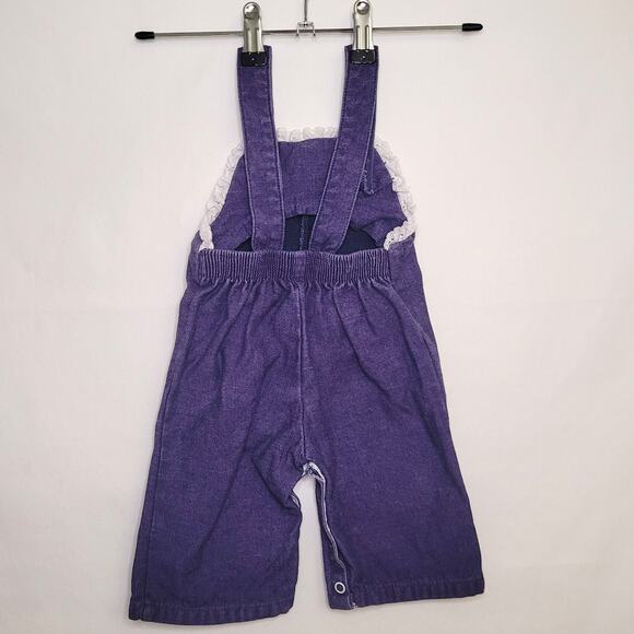 Kidstuff Vintage Purple Overalls 9 Months Heart & Butterfly Patches Pink Buttons - Picture 2 of 10